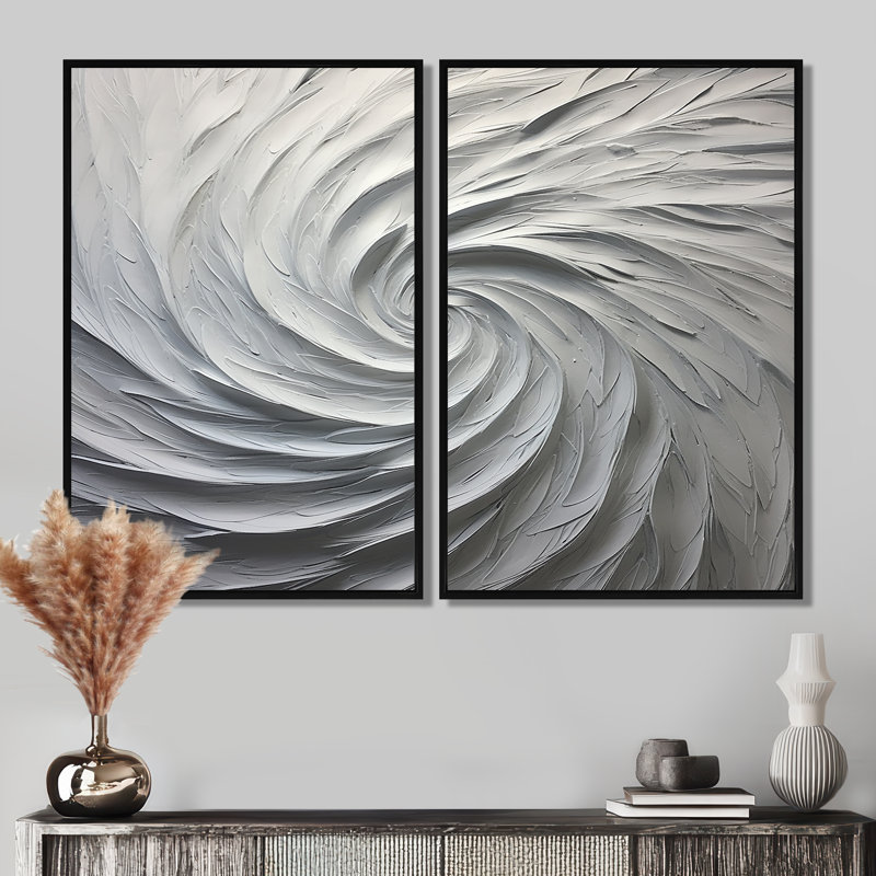 «White Majestic Motion - Abstract Spirals», art mural, Impression encadrée flottante, Black, 36" H x 48" W