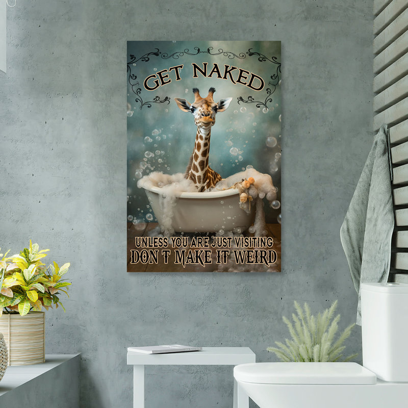«Giraffe In Bath - Get NUE Gallery», reproduction d'art graphique sur toile tendue, H 20 po x l 16 po x P 2 po