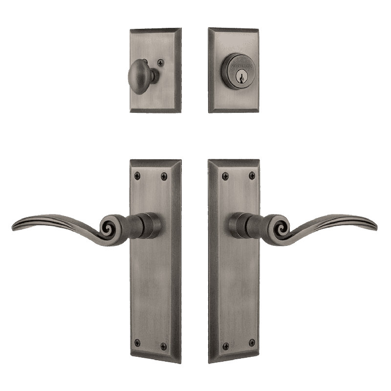 Nostalgic Warehouse New York Entry Set With Swan Lever In -2 3/8" Backset-Right Handed, Antique Pewter, 2.375