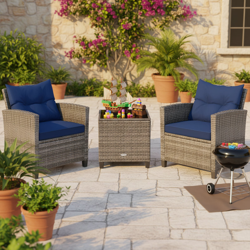Ensemble de conversation avec coussins pour 2 personnes Patiojoy Wicker, Marine