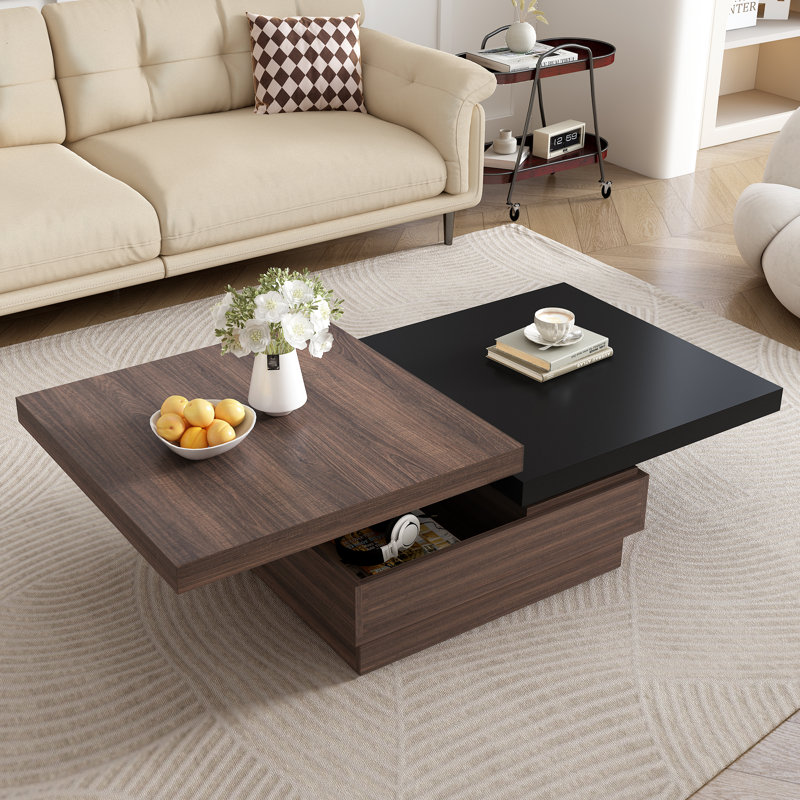 Table basse rotative avec grain de bois, Noir, noir, noir, noir