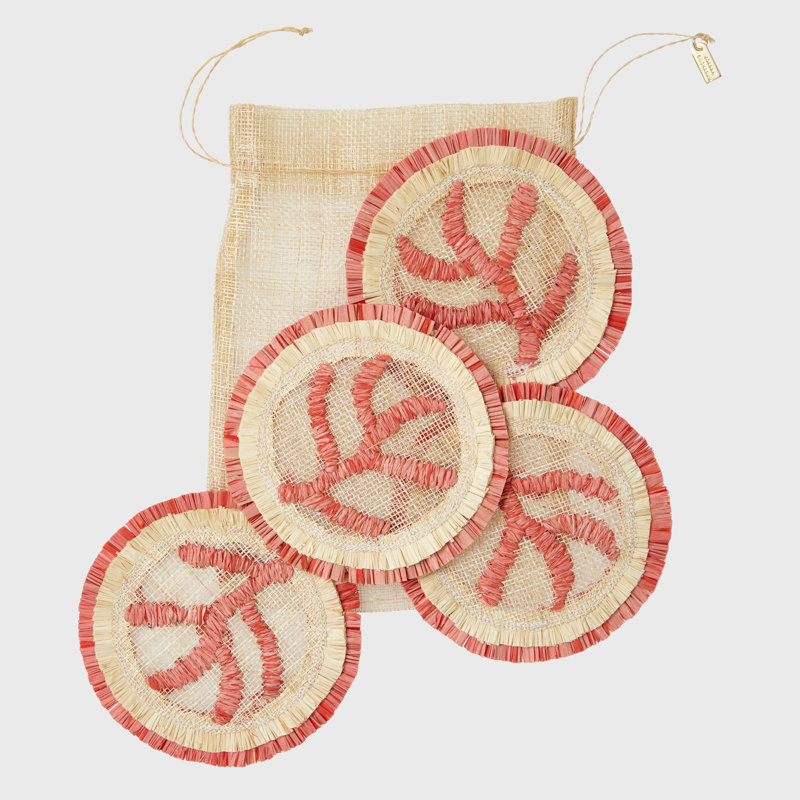 Bee Straw Coasters, Coral