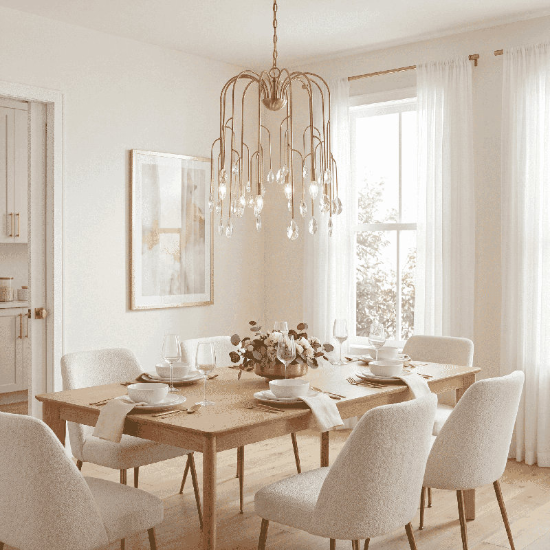Lustre 6 lumières Anholt en laiton noble, H 28,25 po x l 22,75 po x P 22,75 po, Six lumières