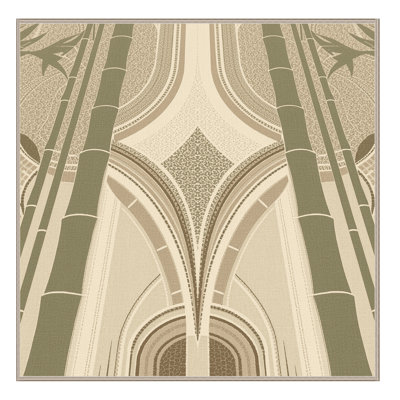 Machine Washable Parrilla Bamboo Art Deco Arc Rug in Beige – Beige Binding
