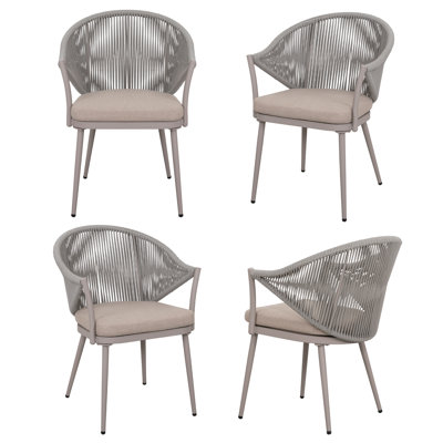 Outdoor Aluminum Chair Set Of 4 Woven Rope Conversation Chairs With Seat Cushions