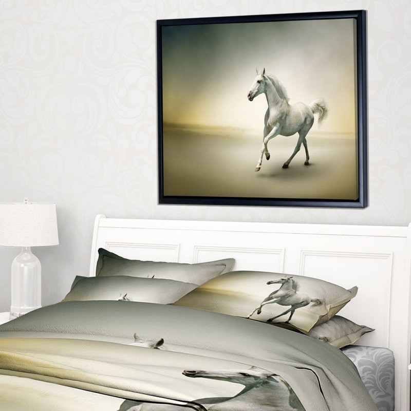 " White Horse In Motion ", 12" H x 20" W x 1" D