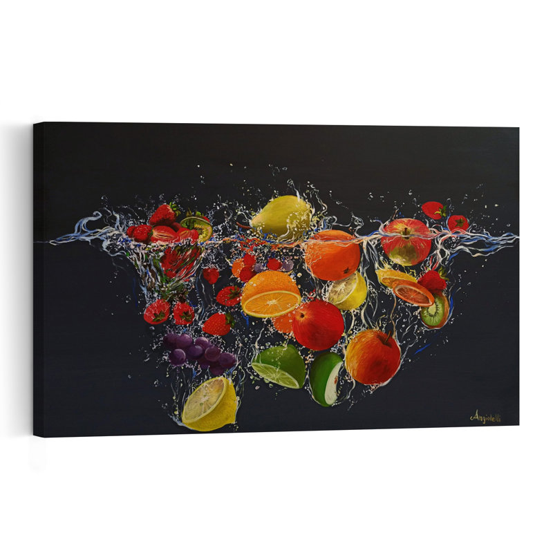 «Vibrant Fruit Splash Colorful Vibrant Contemporary Fruit Summer», impression murale, 32" H x 48" W