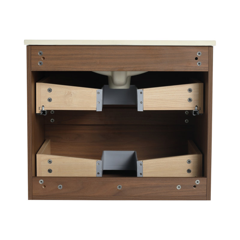 Meuble-lavabo mural avec lavabo en céramique, Chêne brun, 24"