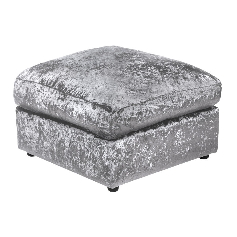 Romelia Wide Square Footstool Ottoman, Silver
