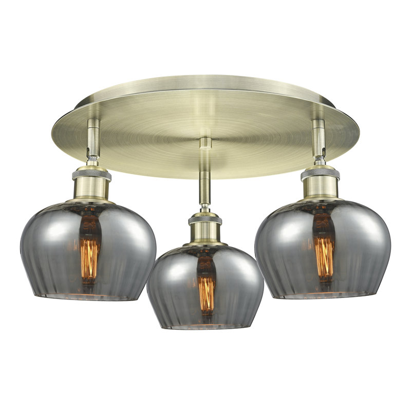 Bergeman Glass Flush Mount, Antique Brass, Plated Smoke