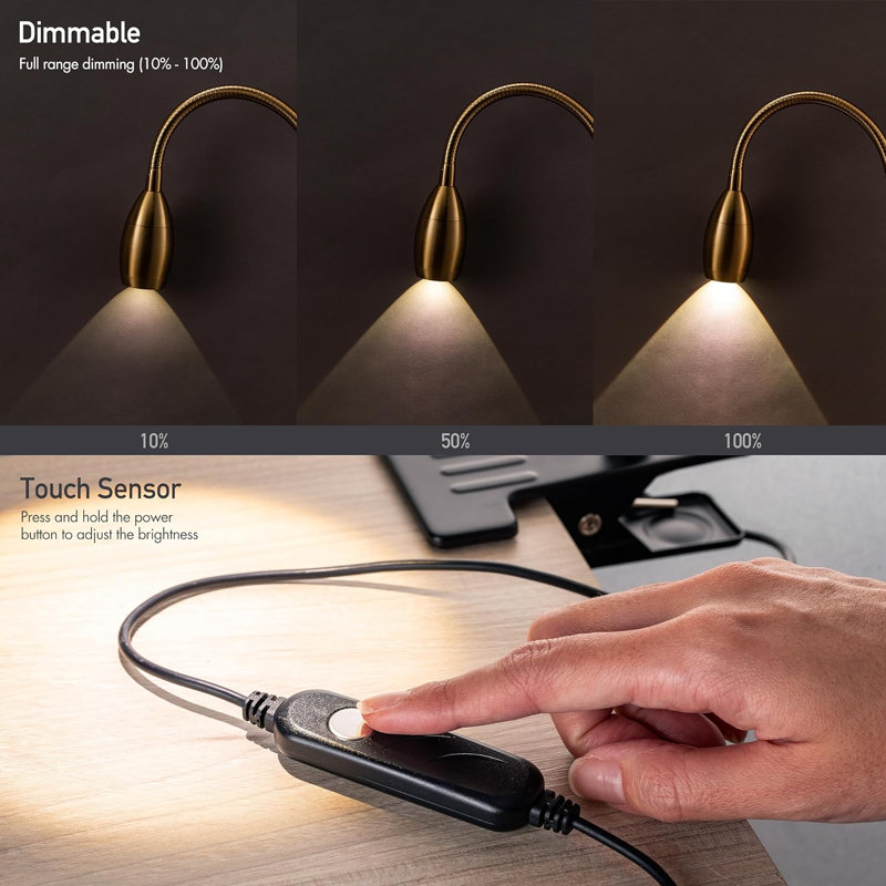 Zerline Adjustable Metal Clip-on Lamp 360 Degree Flexible Gooseneck Lamp, Brass