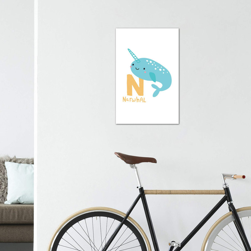 Animal Alphabet N - impression d'art graphique, H 18 po x l 12 po x 1,5 po, Toile tendue, Pas de tapis