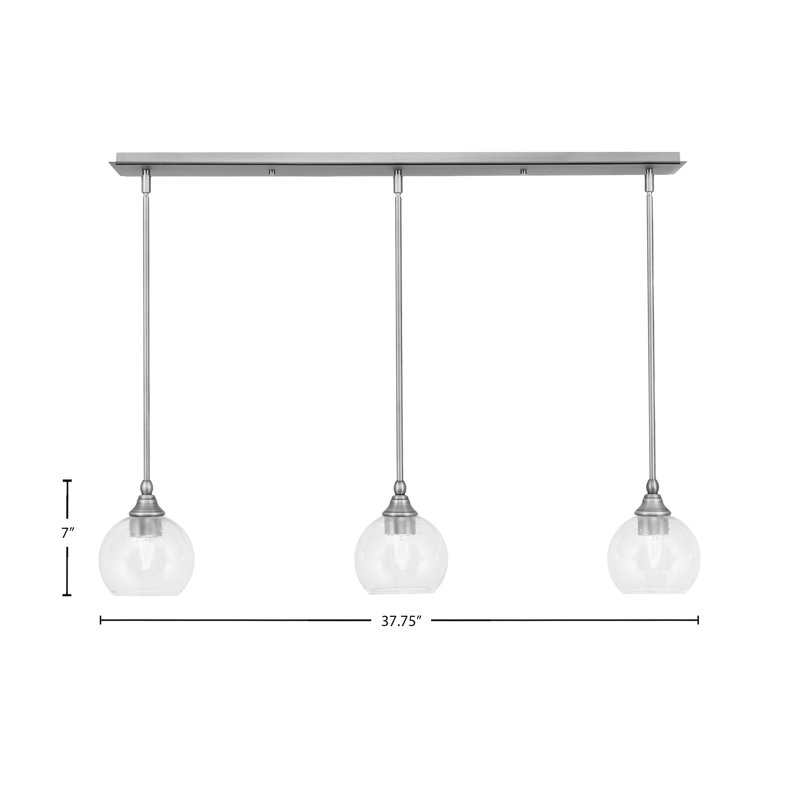 Luminaire suspendu linéaire 3 lumières, H 7 po x l 37,75 po x P 5,75 po, Transparent, Nickel brossé