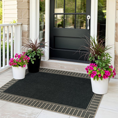 Tapis d'entrée de 3 x 5 po Tapis d'entrée pour tapis d'entrée lavables, bordure noire, tapis rayé antidérapant, paillasson, porche