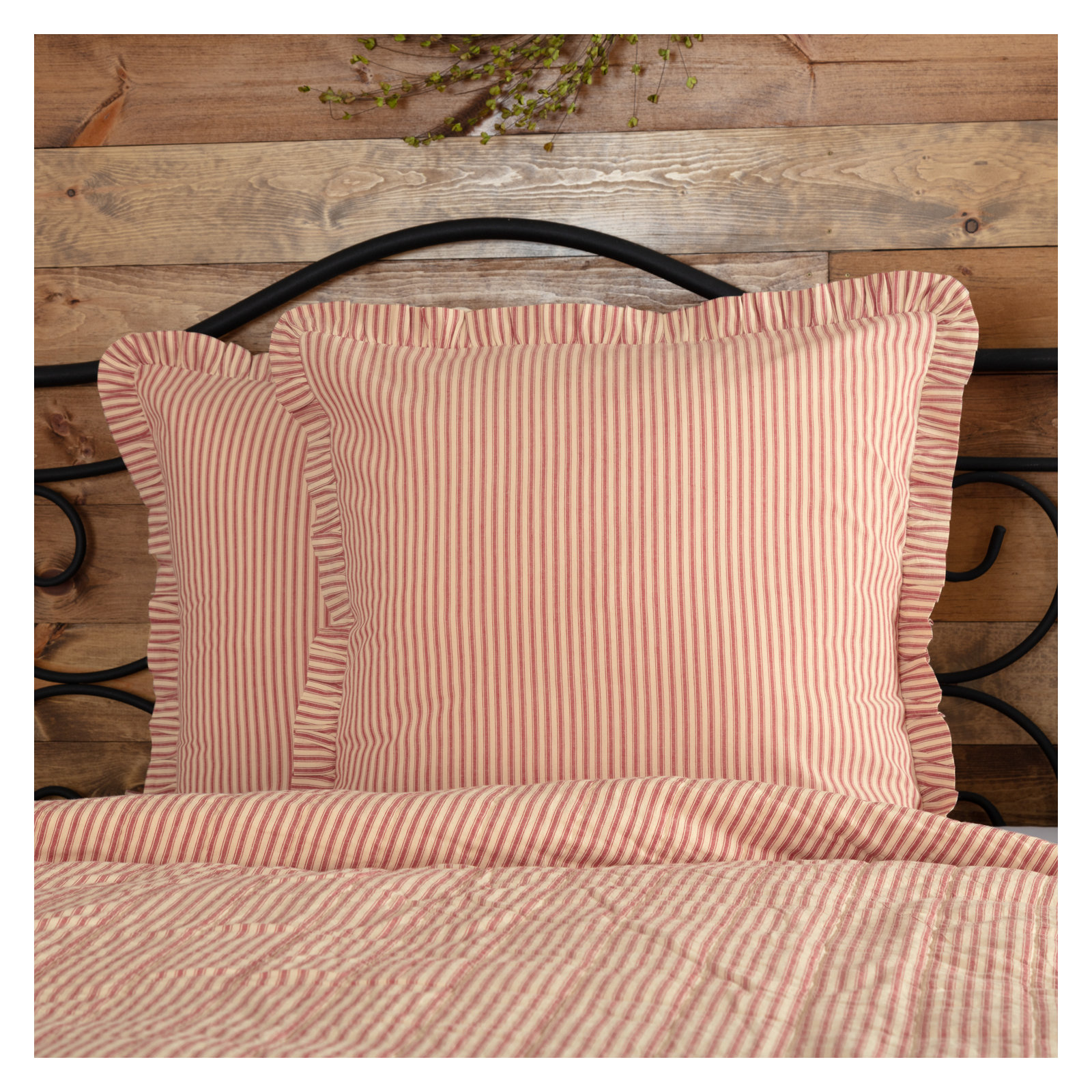 Cotton Sham Set, Country Red/Dark Tan