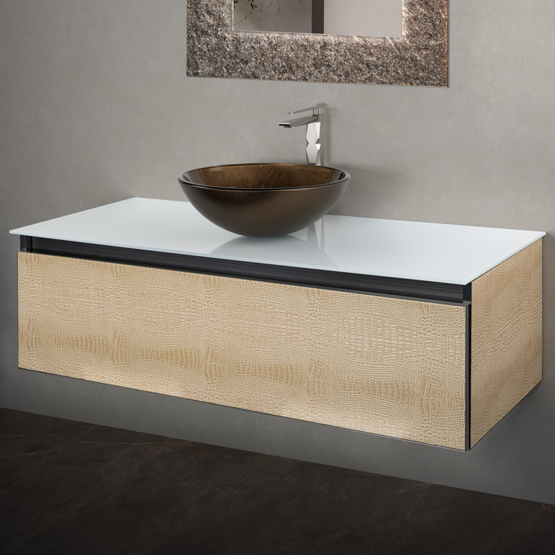 23.6 Single Bathroom Vanity with Top, White Tempered Glass, Light Crocodile, 47"