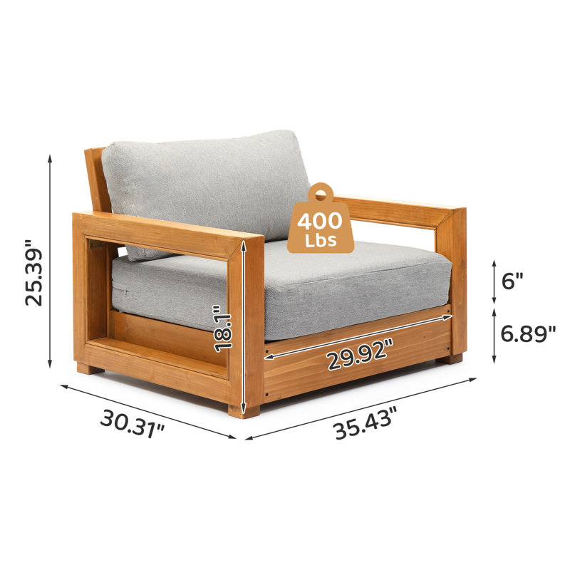 Fauteuil d'appoint d'extérieur en sapin massif avec coussins moelleux, Gris