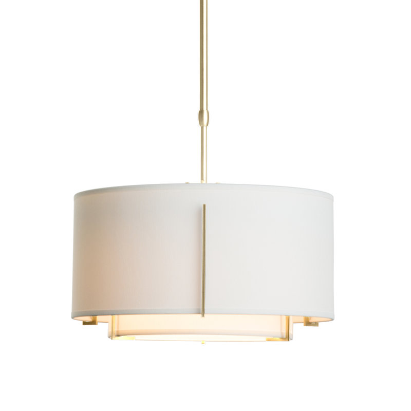 Exos 3 - Light Unique/Statement Drum Chandelier, Modern Brass, Natural Anna, 12" H x 28" W x 28" D