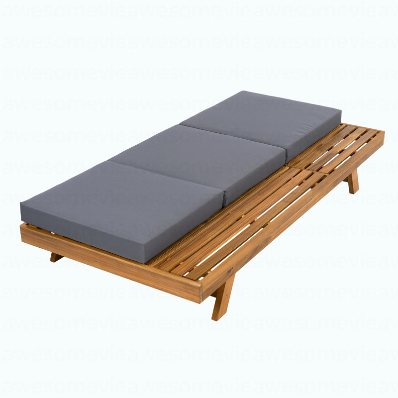 Lounge Chaise Set, Space Available On One Side,acacia SOLID Wood With Lounge Cushion (Dark Grey & Triple Fold) - Matching Cream Version Available