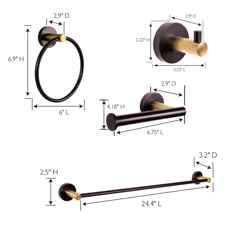 Barre à serviettes murale 24,4 po, Noir mat / or satiné