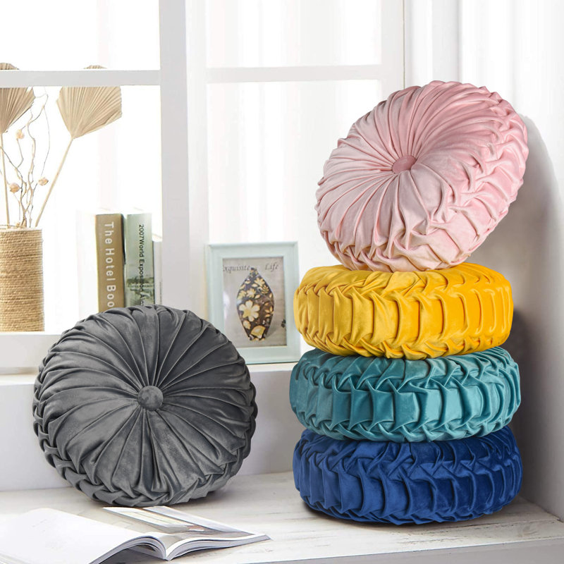 Echo Buttons Velvet Throw Pillow, Yellow