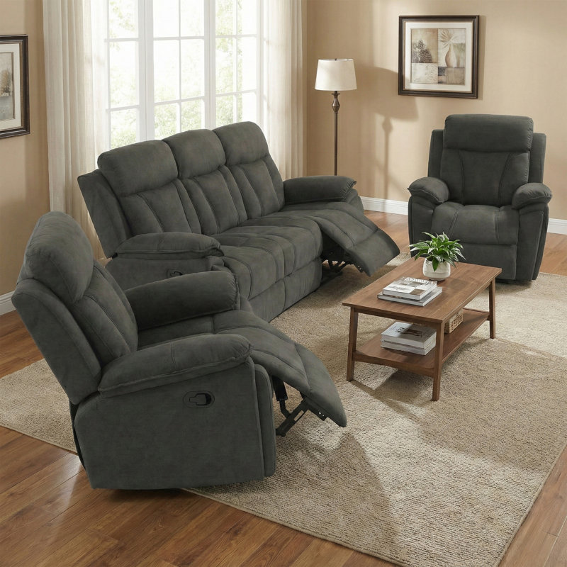 Tairi 3 Piece Reclining Sofa Set, Chocolate