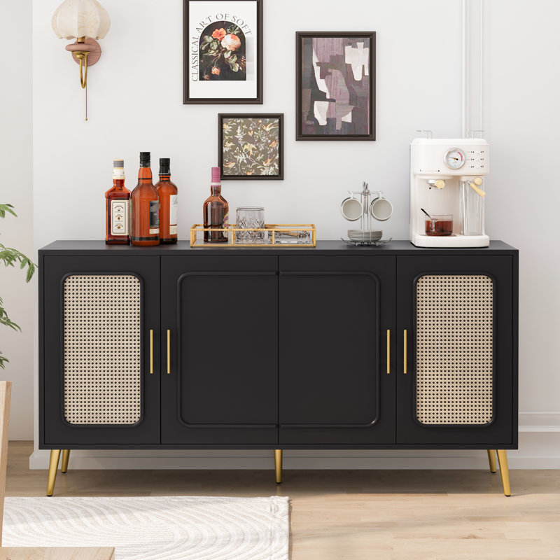 Armoire noire de 58,71 po à quatre portes. Élégante et spacieuse. Rangement spacieux. Fabriquée en plastique. Armoire noire rétro polyvalente de 58,71 po. Avec espace de rangement fonctionnel. Et pièces