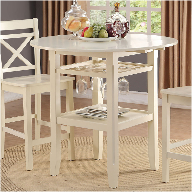 Table à hauteur de comptoir crème à 2 tablettes