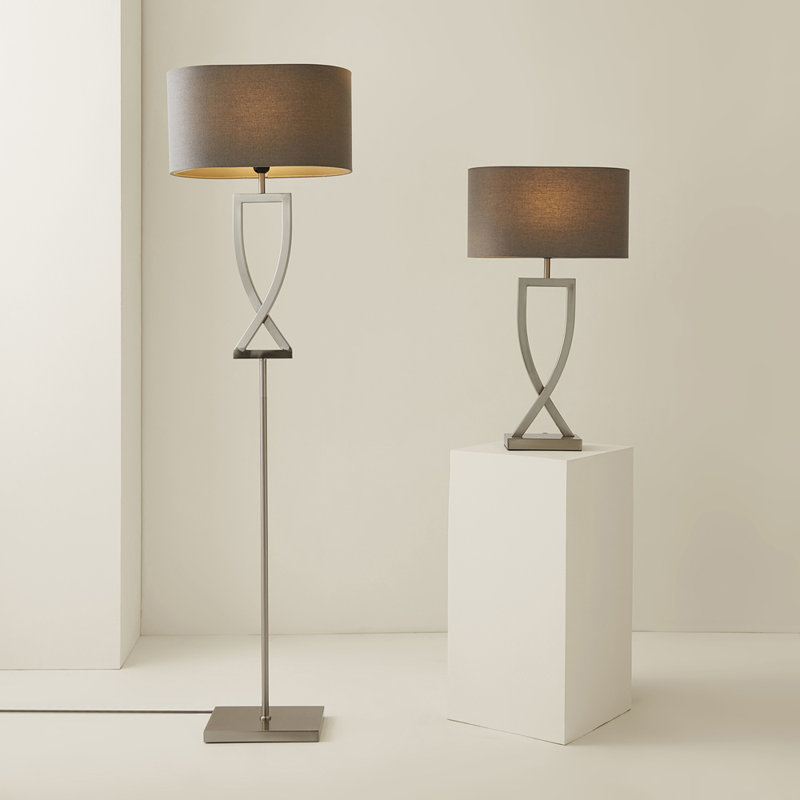 Matheos 63cm Table Lamp, Grey, Brushed Chrome
