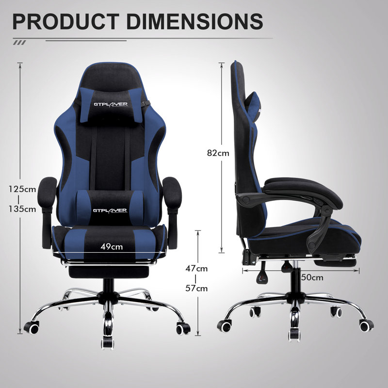 GTPLAYER Adjustable Reclining Ergonomic Swiveling PC & Racing Game Chair with Footrest, Blue, Fabric