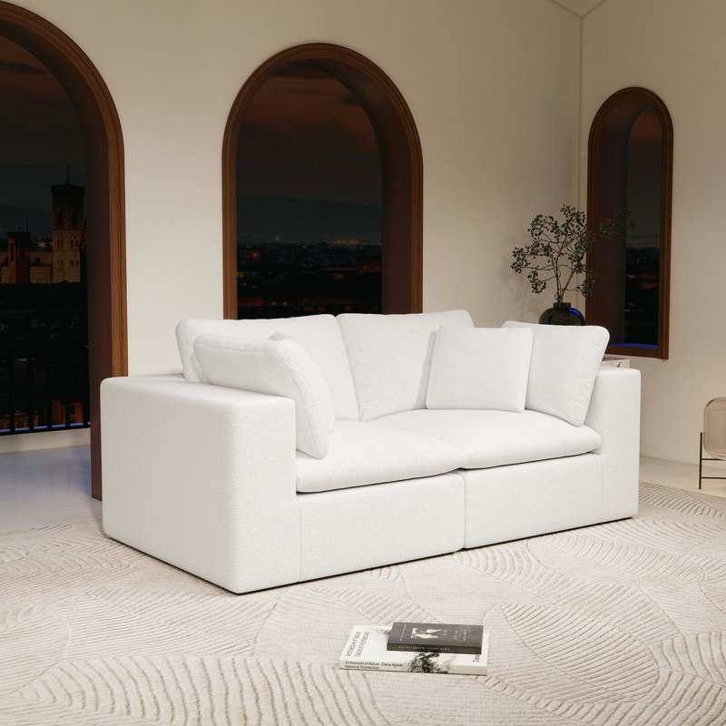 Siège modulaire 78,8 x 39,4 po, canapé rembourré en velours côtelé blanc, 2 pièces, sans assemblage pour appartement, canapé-lit