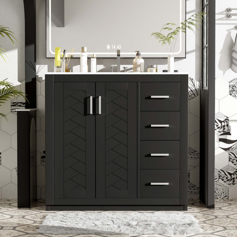 Meuble-lavabo 36 po avec lavabo en céramique, Noir