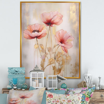 " Coral Vibrant Poppies II " Mixed Media and Color Photography Print