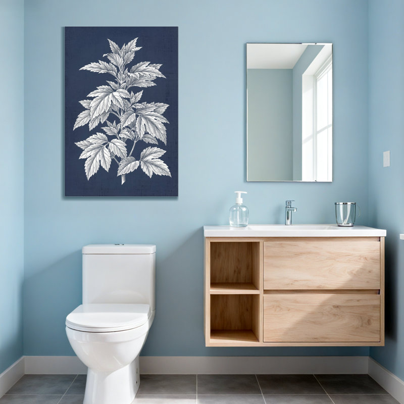 Plantes et fleurs, motif de feuilles botaniques sur fond bleu marine, H 18 po x l 12 po