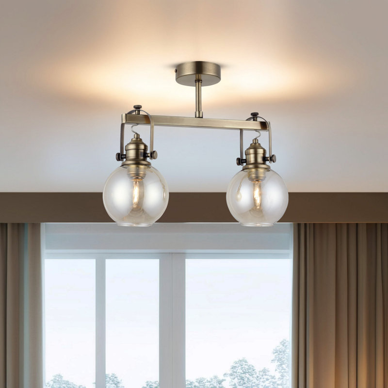 Antiquation Metal Chandelier, 14 x 4.7 inches | Elegant Glass Cap, 35 inches Total Height, 2 x E27 Max 40W | Perfect for Living Room, Dining Room & Entryways, Stylish & Functional Lighting Design
