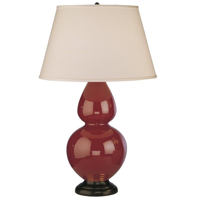 Double Gourd Table Lamp, Celadon/Brass, Ivory