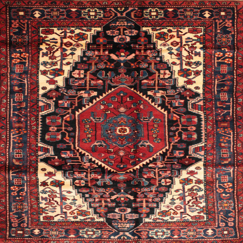 Tapis en laine brun / rouge, Carré 7 pi