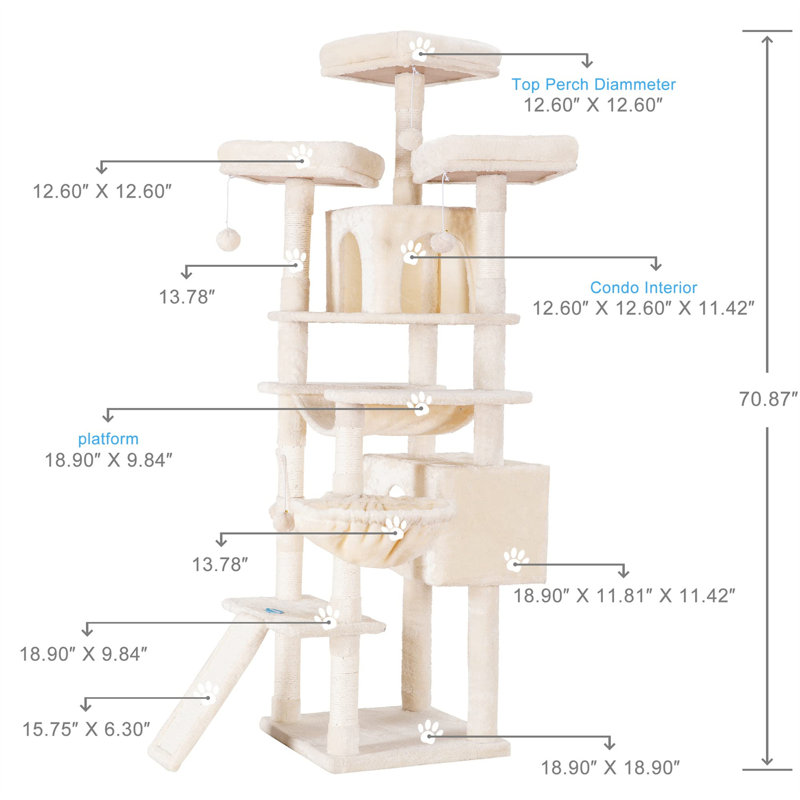 Arbre à chat 70,87 po H, Beige