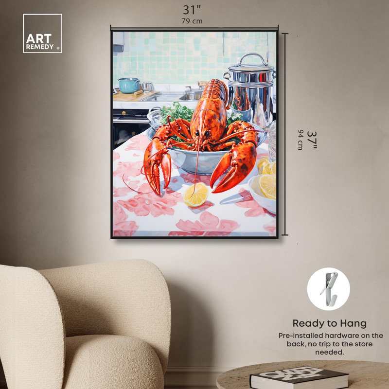 «Fine Lobster Canvas Summer» par Art Remedy, Cadre noir, 37" H x 31" W