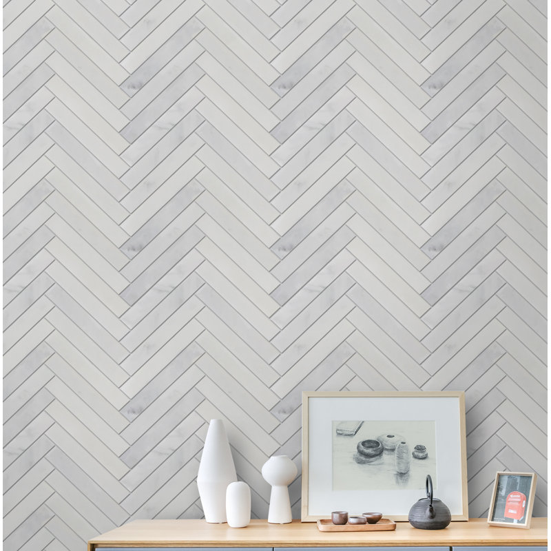 Oriental White 17-in x 10-in Polished Herringbone Marble Mosaic Floor and Wall Tile( 5.67 sq. ft. /Box )