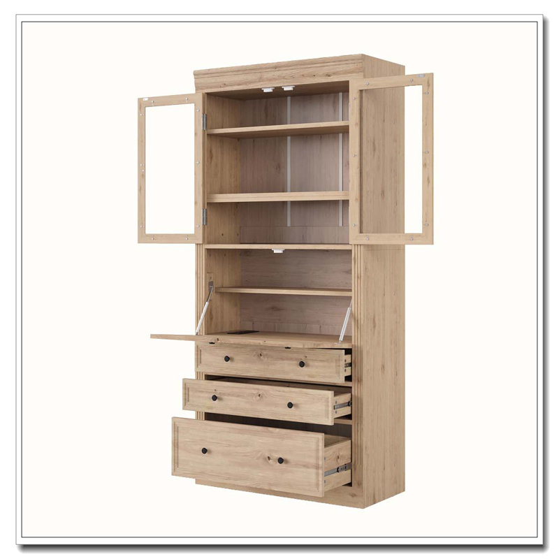 Armoire de rangement sur pied 78 po, armoire multifonctionnelle à 3 tiroirs, tablettes réglables et prise de courant, Naturel