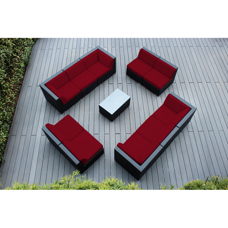 Pavior Wicker 10 - Person Seating Group with Cushions - No Assembly, Supercrylic Red