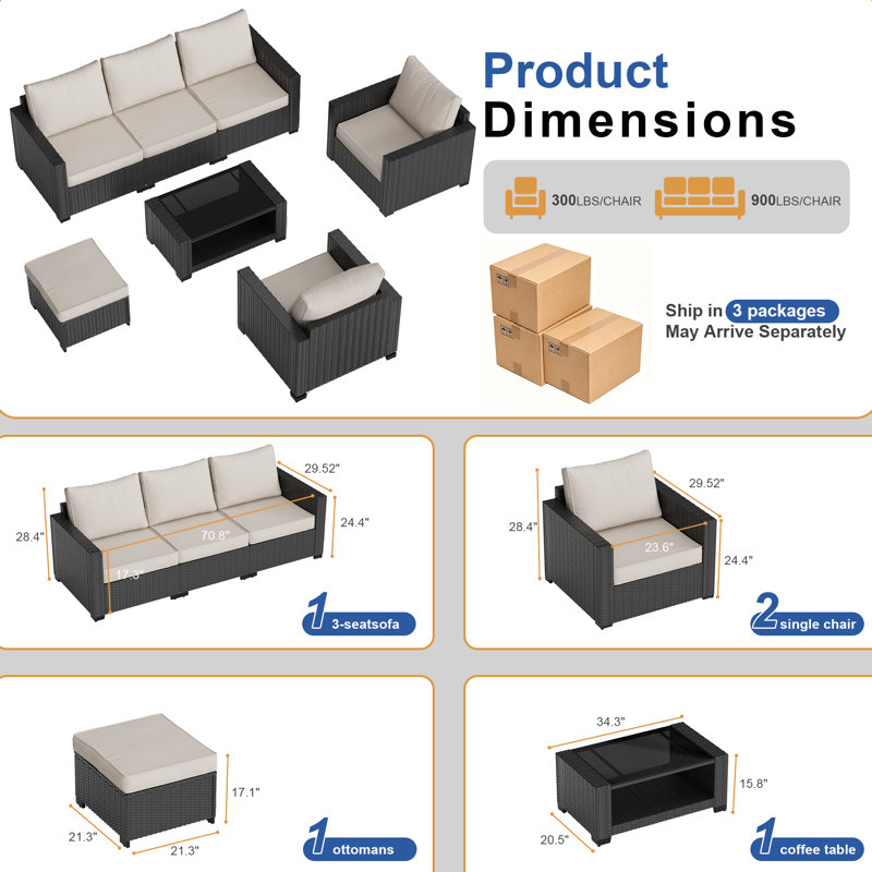 Modular 7 Piece Wicker Outdoor Sectional Sofa Set With Glass Coffee Table – Weather-resistant Patio Furniture For Flexible Layouts