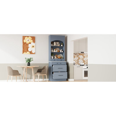 Freestanding Kitchen Pantry With Faux Marble, 83.7Inch Tall, 5 Drawers And Adjustable Shelf, Gray Elegant Look Tall Space Saving