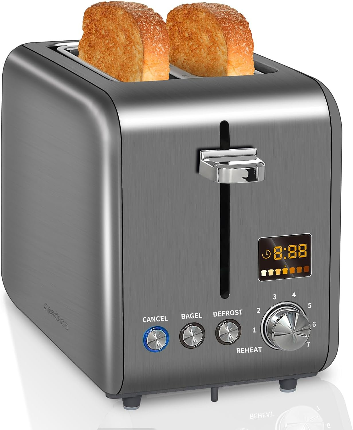 seedeem Toaster 2 Slice, Stainless Steel Bread Toaster LCD Display, 7 ...