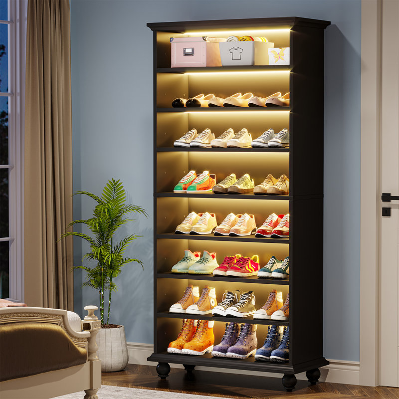 Wooden Shoe Storage Cabinet With LED Lighting, Black
