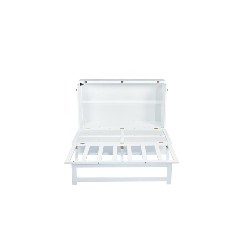 Grand lit escamotable avec port USB et tablettes amovibles de chaque côté, lit escamotable en pin massif pour bureau personnel, chambre d'amis, blanc