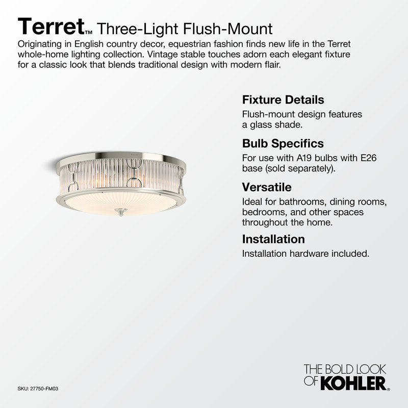 Terret Three-Light Flush-Mount, Polished Nickel