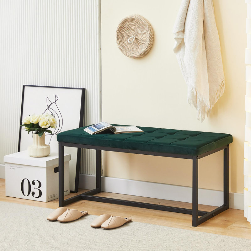 Velvet Upholstered Bench, Green