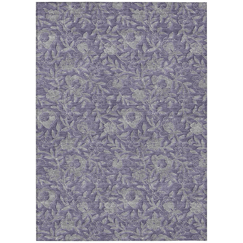 Tapis extérieur lavable floral mauve et gris 3 pi x 5 pi aubergine